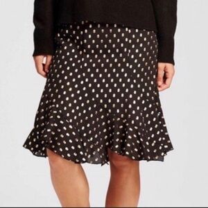 Who What Wear Polka Dot Ruffle Skirt Black & Metallic Gold Women’s Size 8